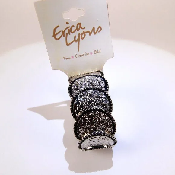 NWT Erica Lyons Silver Tone Strech Bracelet - Picture 3 of 8